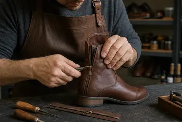 Sapateiro consertando zíper de bota em Diadema.